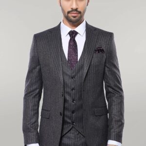 Striped Black Vested Suit - Wessi