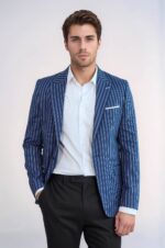 Striped Blue Slim-Fit Blazer