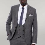 Striped Dark Beige Double Breasted Suit - Wessi