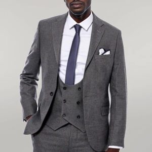 Striped Dark Beige Double Breasted Suit - Wessi