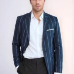 Striped Dark Blue Slim-Fit Blazer - Wessi
