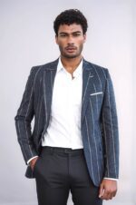 Striped Dark Grey Slim-Fit Blazer