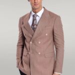 Striped Double Breasted Beige Men Blazer - Wessi