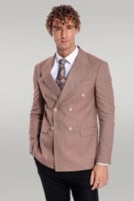 Striped Double Breasted Beige Men Blazer
