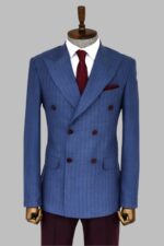 Striped Double Breasted Blue Men Blazer