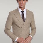 Striped Double Breasted Cream Men Blazer - Wessi
