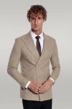 Striped Double Breasted Cream Men Blazer