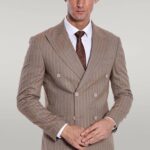 Striped Double Breasted Light Brown Men Blazer - Wessi