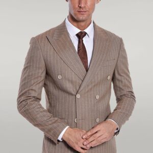 Striped Double Breasted Light Brown Men Blazer - Wessi