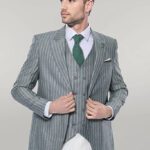 Striped Green Men Suit - Wessi