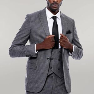 Striped Grey Double Breasted Suit - Wessi