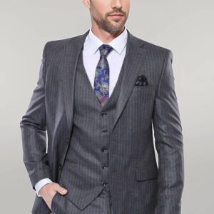 Striped Grey Vested Suit | Wessi - Wessi