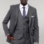 Striped Navy Blue Vested Suit - Wessi