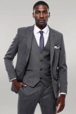 Striped Navy Blue Vested Suit