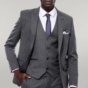 Striped Navy Blue Vested Suit - Wessi