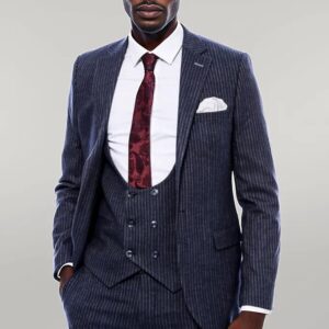 Striped Navy Double Breasted Suit - Wessi