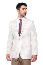Striped Peak Lapel Beige Sport Jacket