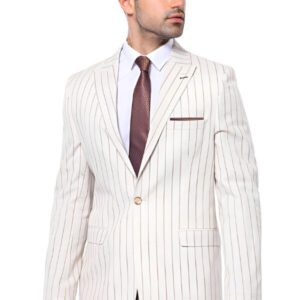 Striped Peak Lapel Beige Sport Jacket - Wessi