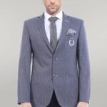 Striped Single Slit Crested Bag Pocket Grey Jacket-Wessi