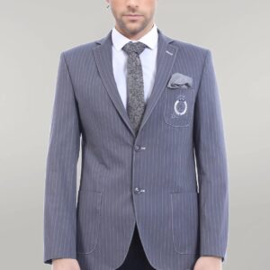 Striped Single Slit Crested Bag Pocket Grey Jacket-Wessi