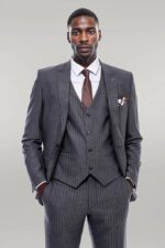 Striped Slim Fit Antracite Men Suit