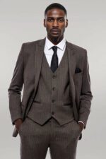 Striped Slim Fit Brown Men Suit
