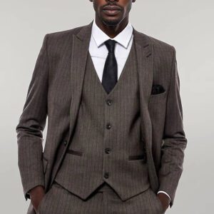 Striped Slim Fit Brown Men Suit - Wessi