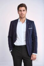 Striped Slim-Fit Burgundy Men Blazer