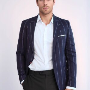 Striped Slim-Fit Burgundy Men Blazer - Wessi