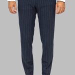 Striped Slim Fit Navy Blue Men Pants - Wessi