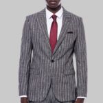 Striped Two Piece Grey Men Suit - Wessi