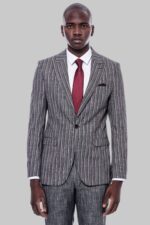 Striped Two Piece Grey Men Suit