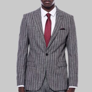 Striped Two Piece Grey Men Suit - Wessi