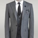 Striped Vested Grey Men's Suit    - Wessi