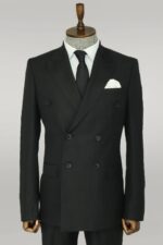 Striped Wide Collar Black Men Double-Breasted Suit