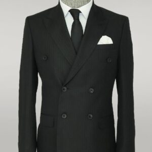 Striped Wide Collar Black Men Double-Breasted Suit - Wessi