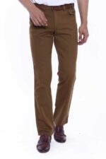 Suede Flap Pockets Plain Cotton Brown Men Pants
