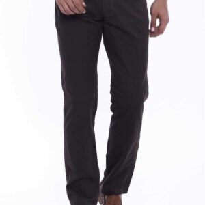 Suede Pocket Flap Plain Cotton Dark Brown Men Trousers - Wessi