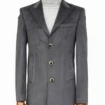 Suede Slim Fit Long Grey Men Coat - Wessi
