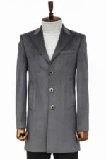 Suede Slim Fit Long Grey Men Coat