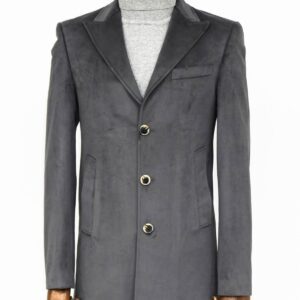 Suede Slim Fit Long Grey Men Coat - Wessi