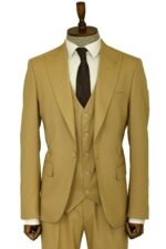 Tan Men's Plain Suit with Vest