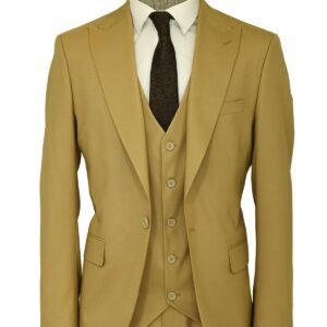 Tan Men's Plain Suit with Vest - Wessi