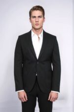 Textured-Slim-Fit-Peak-Lapel-Black-Men-Blazer-Wessi-1