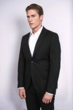 Textured-Slim-Fit-Peak-Lapel-Black-Men-Blazer-Wessi-2