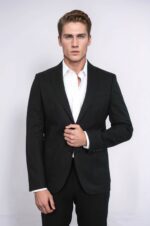 Textured-Slim-Fit-Peak-Lapel-Black-Men-Blazer-Wessi-3