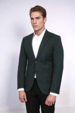 Textured-Slim-Fit-Peak-Lapel-Green-Men-Blazer-Wessi-2