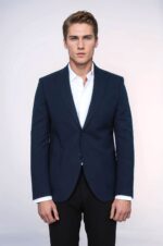 Textured-Slim-Fit-Peak-Lapel-Navy-Blue-Men-Blazer-Wessi-1