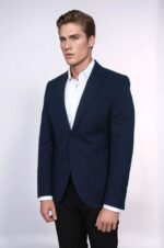 Textured-Slim-Fit-Peak-Lapel-Navy-Blue-Men-Blazer-Wessi-2