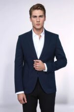 Textured-Slim-Fit-Peak-Lapel-Navy-Blue-Men-Blazer-Wessi-3